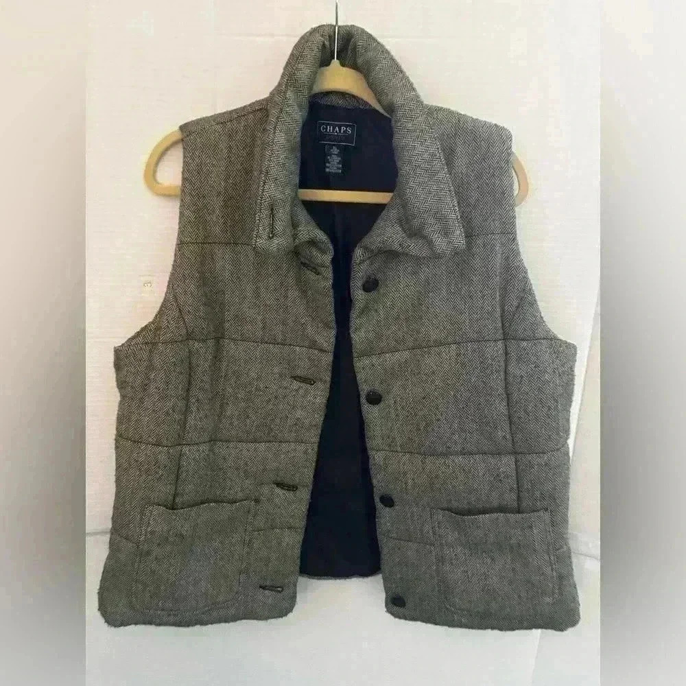 Chaps Denim English Equestrian Tweed Black/White Vest Men’s Size XL